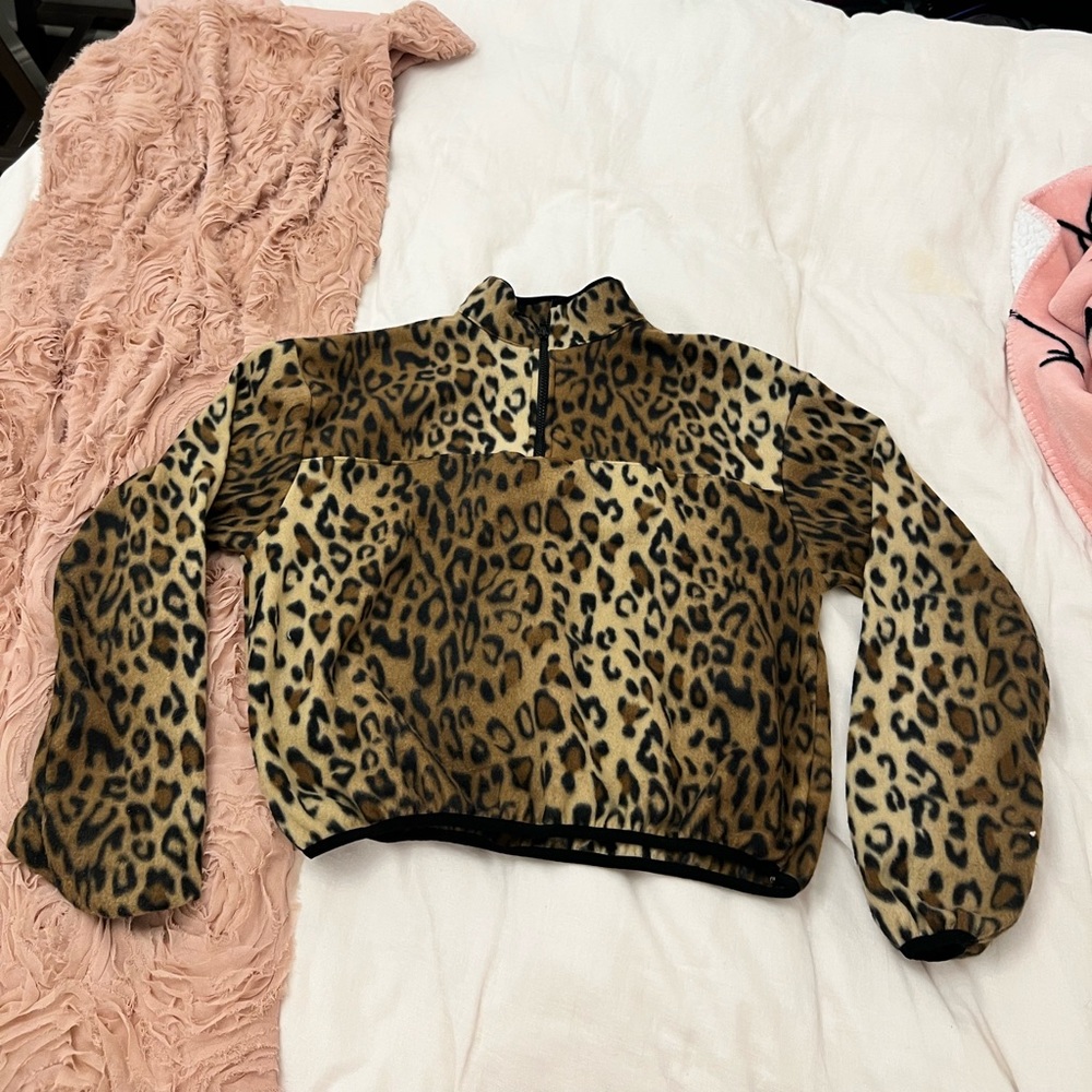 LA Hearts Quarter Zip Leopard Print Soft Jacket